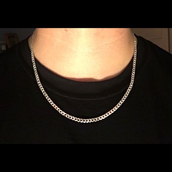 Solid Silver Chain Cuban Link 20in 4mm .925 Italy - Picture 1 of 3